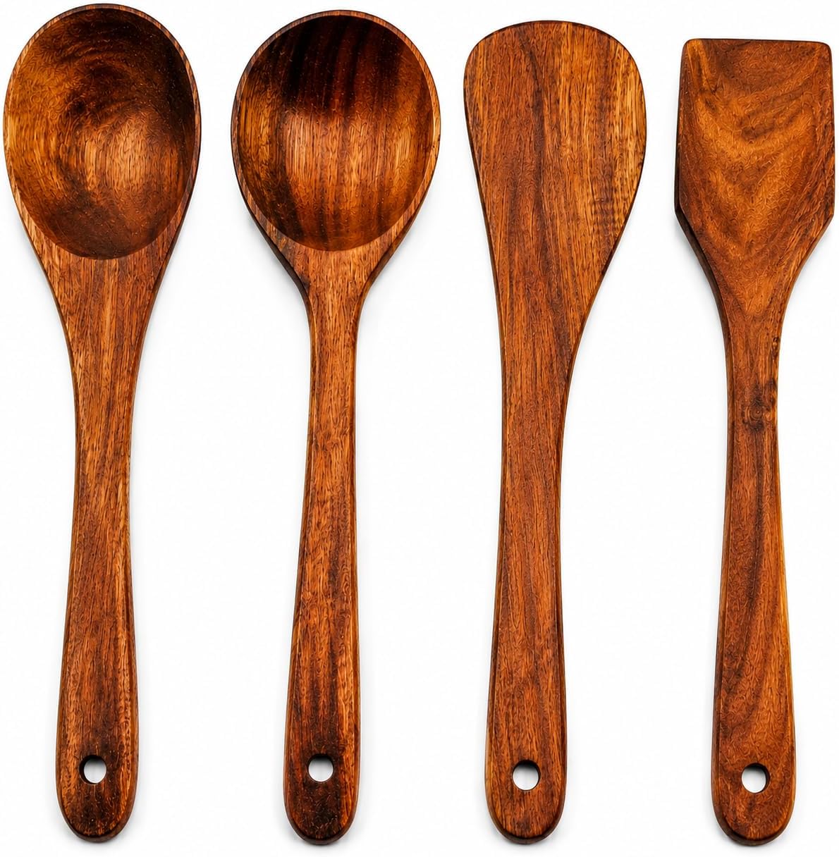 Acacia Wood Cooking Utensil Set – Handmade Wooden Spoons for Cooking, Mixing & Serving (4 Piece Set)