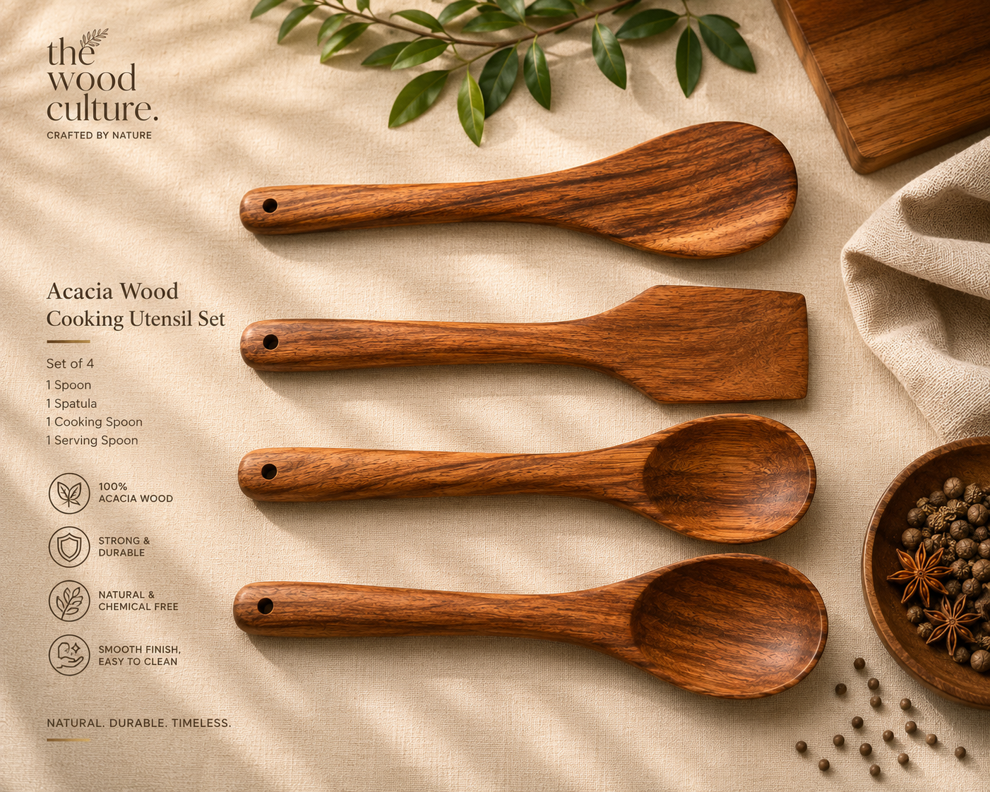 Acacia Wood Cooking Utensil Set – Mixing & Serving