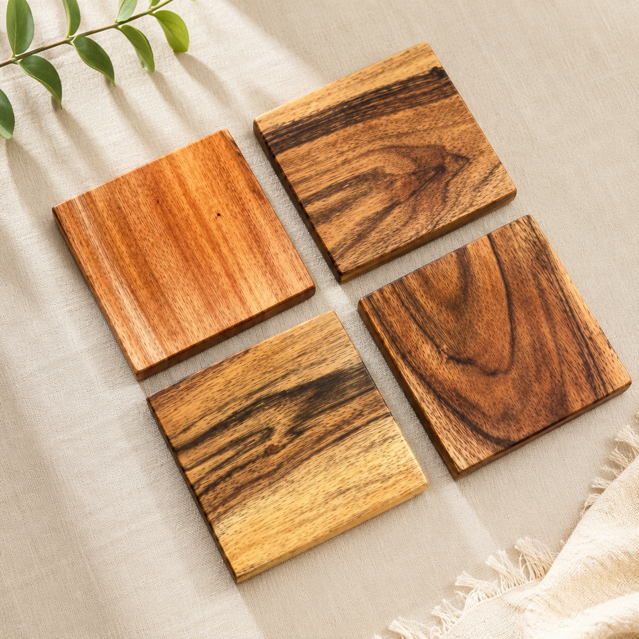 Solid Acacia Wood Coasters for Table/Bar | Natural Wood Finish