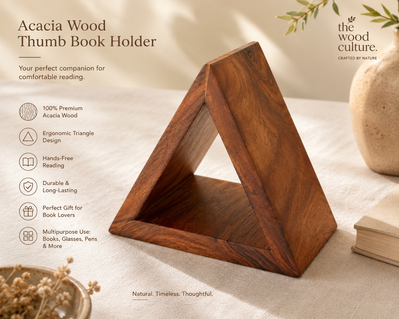 Acacia Wood Triangle Book Page Holder - Image 2