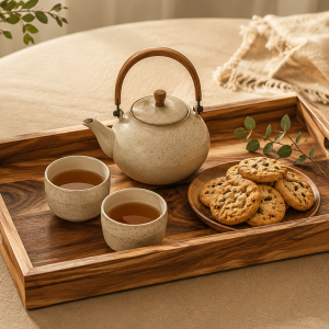 Acacia Wooden Serving Tray - Natural Wood Finish (16 * 10 * 2.5 inch)