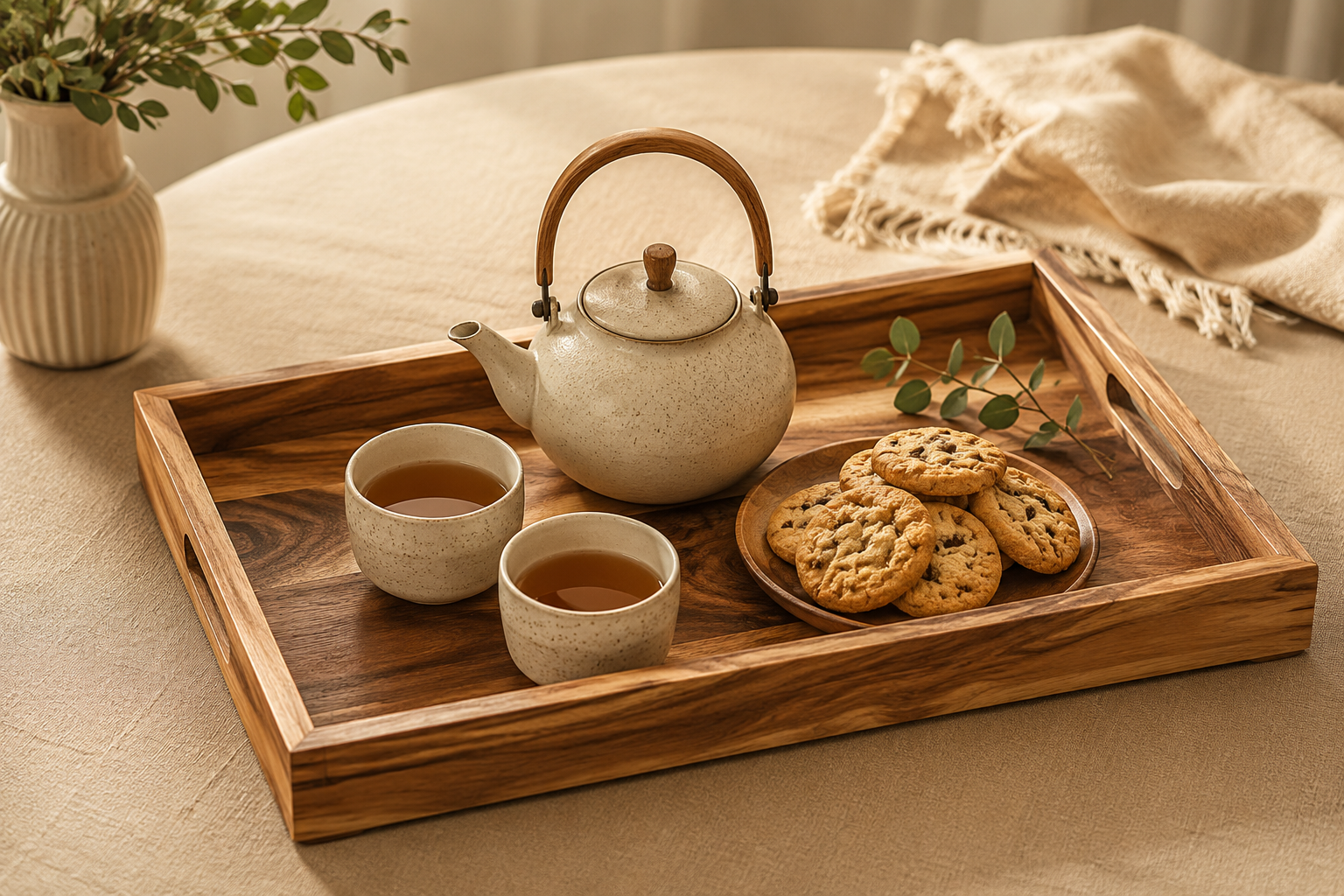 Acacia Wooden Serving Tray - Natural Wood Finish (16 * 10 * 2.5 inch)